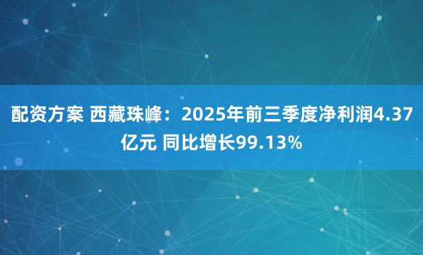 配资方案 西藏珠峰：2025年前三季度净利润4.37亿元 同比增长99.13%